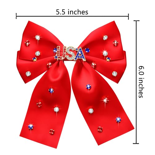 4th of July Hair Bows for Women Girls Big Jeweled Red White Blue USA Hair Bow Clips Patriotic Fourth of July Independence Day Accessories Party Favors USA Red