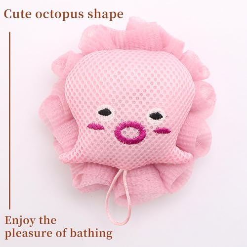 2Pack Kids Bath Loofah Sponge, Cute Cartoon Octopus Shape Baby Toddler Shower Exfoliating Body Scrubber Mesh Loofa Sponge for Boys and Girls