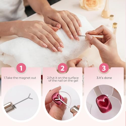 Heart Magnet for Cat Eye Gel Polish, Magnetic Nail Art Tool for Stunning Cat Eye , DIY Manicure Kit with Y-Shaped Guide Sticks, Nail Magnet for Home and Salon Use (2pcs)