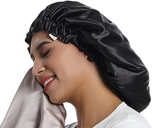 100% Mulberry Silk Lined Bonnet Adjustable Satin Sleep Cap 19 Momme Silk Bonnet for Women Curly,Long Hair Care