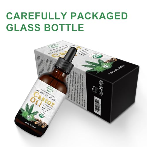 Jamaican Black Castor Oil - USDA Certified Organic Cold Pressed Hexane Free Unrefined, Natural Hair Oil For Treatment Scalp, Growth Hair Eyelashes Eyebrows (4oz/120ml Glass Bottle)