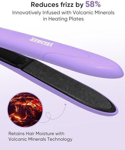 1" Ceramic Flat Iron With Vibrating Plates, Dual Voltage Travel Hair Straightener for Women - Ionic & Volcanic Mineral Technology to Lock in Moisture, Straightener and Curler, 10 Heat Settings