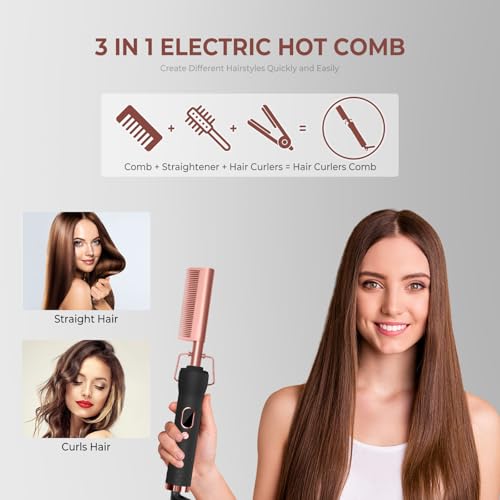 Hot Comb for Wigs Human Hair with 12 Temp Settings Heating Up to 450°F,Pressing Combs 110-240V Straightening Comb for Black Hair