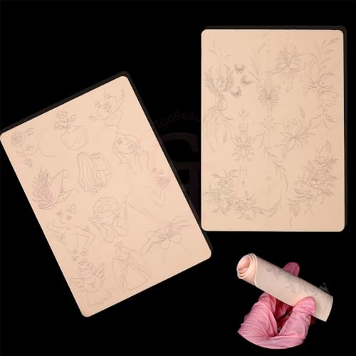 1pc Premium Silicone Tattoo Training Pad Double Side Pre-Printed Pink Tiny Tattoo Practice Skin for Body Art Tattoo Training (1pc)
