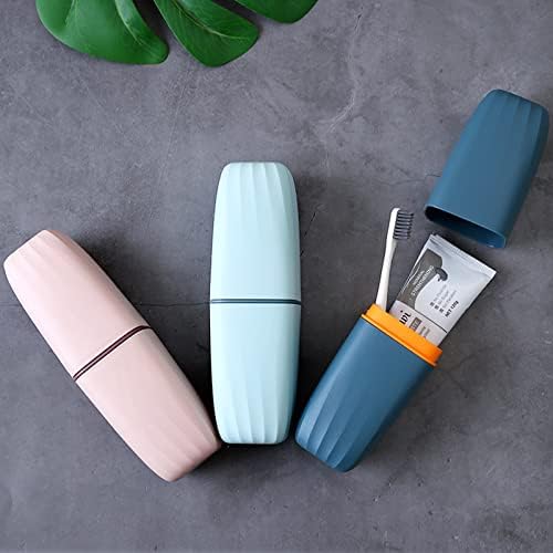 Jeopace Toothbrush Cup Toothbrush Holder with Cover Travel Boothbrush Holder Portable Toothbrush Case and Carrier for Bathroom School Business Trip(Blue)