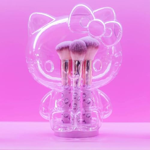 Impressions Vanity Hello Kitty 6 PCs Makeup Brush Set with Clear Cloche, Super Soft Brushes for Foundation, Face Powder, Blending, Eye Shadow with Cute Hello Kitty 3D Holder Organizer