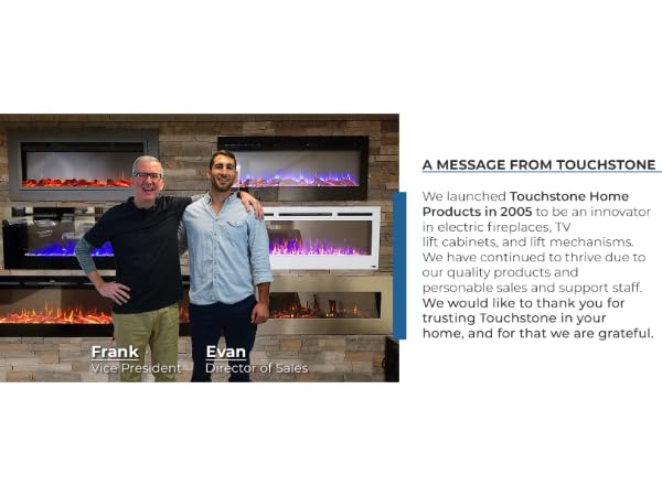 Touchstone Smart Electric Fireplace-The Sideline 60" Wide-in Wall Recessed - 30 Realistic Ember Color/Flame Options - 1,500W Heater w/Thermostat - Log & Crystal Hearth Options - Alexa/WiFi Enabled