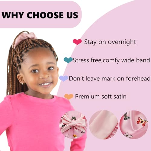 2 Pcs Long Kids Bonnets for Girls,Silky Satin Bonnet for Sleeping Kid, Bonnet for Kids' Braids,Long Hair