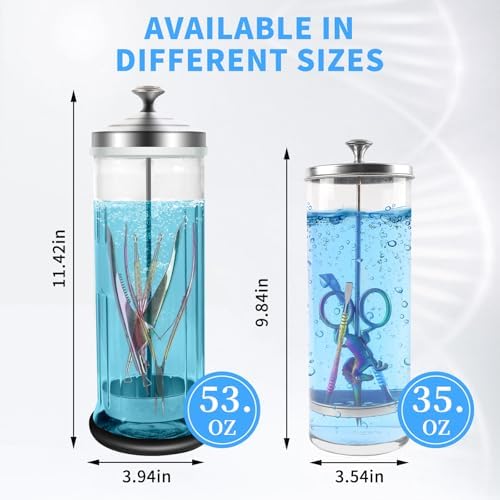 53 Oz Barbicide Disinfectant Jar with anti-slip pad, Disinfectant Jar Large for Nail Tools, Barber Shop&Spa Implements Barbicide Containers with Removable Straining Tray(1500ml)