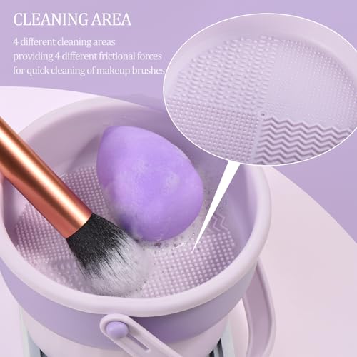 31pcs Makeup Brushes Purple And Makeup Sponges And With Tools Combination Wooden Make up Brushes For Girls Silicone Makeup Brush Cleaner Bowl Professional Makeup Brush Sets For Women(Purple 31pcs)