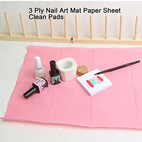 125PCS Disposable Nail Art Table Towels Mat 13" X 17" Waterproof 3 Ply Nail Art Mat Paper Sheet Clean Pads Tattooing Table Mat Nail Table Cover Tattoo Supplies (Pink)