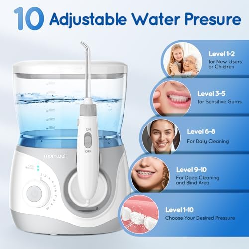 Home Water Flosser, Water Flosser for Teeth 600 ml Large Capacity,10 Adjustable Pressures,6 Home Nozzles Professional Oral Irrigator for Teeth Clean
