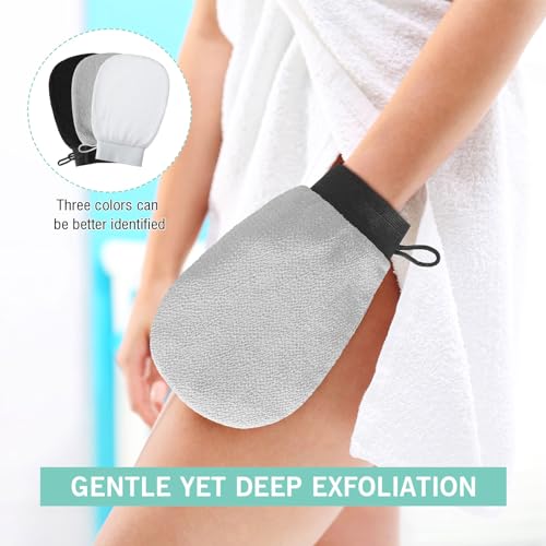 20 Pcs Exfoliating Glove Bulk Summer Exfoliator Mitt Body Scrubber 150d Viscose Fiber Deep Skin Korean Scrub Mitt for Spa Massage Dead Skin Remover for Men and Women(Black, White, Gray)