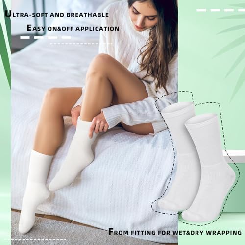 4 Pairs Cotton Soft Eczema Socks White Hydrating Moisturizing Therapy Cotton Socks Eczema Relief for Adult Wet Wrap Non Itch Soft Feet Treatment