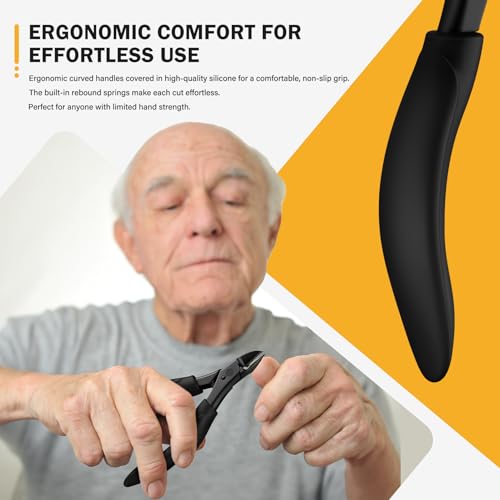 BEZOX Toe Nail Clippers for Thick Toenails for Seniors – Raised Cutting Edge Ingrown Toenail Clippers, Ergonomic Design Toenail Scissors for Thick Nails, Podiatrist Recommended - Black