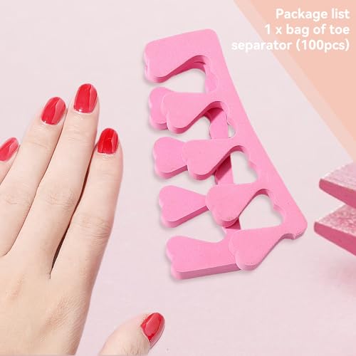 100PCS Sponge Toe Separator, Soft Toe Spreader Nail Art Finger Separator Divider Spacer Manicure Pedicure Tool for Nail Polish (Pink)