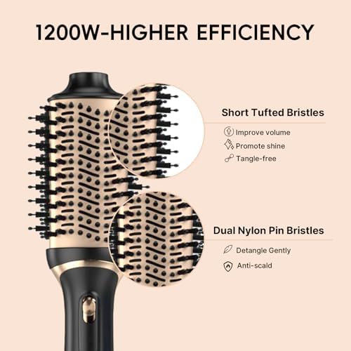 Hair Dryer Brush, Multifunctional Hot Air Brush with Adjustable Heat Settings for Different Hair Types, Negative Ion Technology & Quick Drying