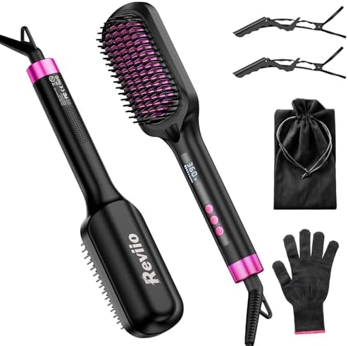 30s Fast Heating Hair Straightener Brush - Ionic Anti-Frizz, Anti-Scald, Auto Temp Lock & Auto-Off, Worldwide Voltage, Black