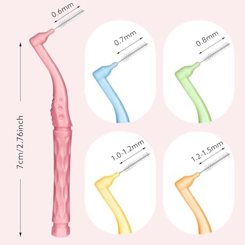 100pcs Interdental Brushes, 5 Sizes Braces Brush Set Soft Dental Brushes with Non-Slip Handle Angled Head Tooth Picks Floss Sticks Dental Floss Brushes for Braces Oral Cleaning