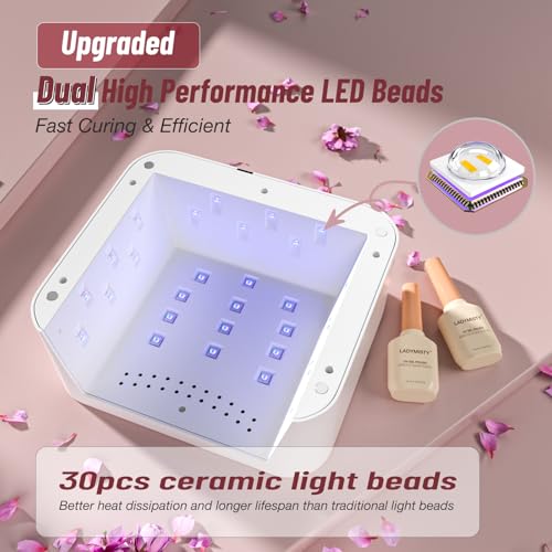 268W UV Nail Lamp Cordless, LadyMisty UV Light for Gel Nails with Convenient Knob, Dual Light Source Precise Curing & LCD Display Screen, Portable Wireless Nail Lamp, Fast Curing for Nail Salon & Home