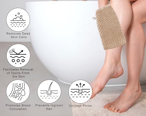COTTON CRAFT Bath Mitt - Exfoliating Glove - Set of 6 Euro Spa Waffle Weave Towel Mitts - 100% Cotton Body Shower Glove Washcloth with Hanging Loop - Sensitive Skin Friendly - Large 5.5x10 -Linen