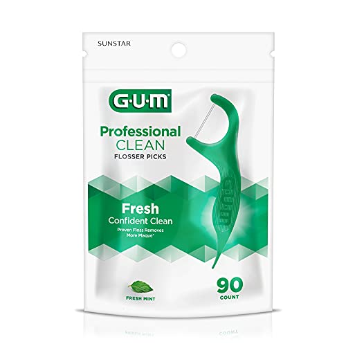 GUM Professional Clean Floss Picks - Extra Strong Shred-Resistant Floss, Easy Grip Handle - Dental Flossers for Adults - Fresh Mint Flavor, 90ct (3pk)