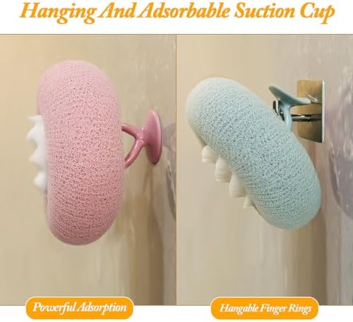 3Pcs 2-in-1 Sunflower Bath Ball, Super Soft Exfoliating Bath Sponge Cleaning Brush, Bath Loofah Sponge，Hangable Suction Cup Bath Ball for Women Men(Pink+Blue-Green+Purple)