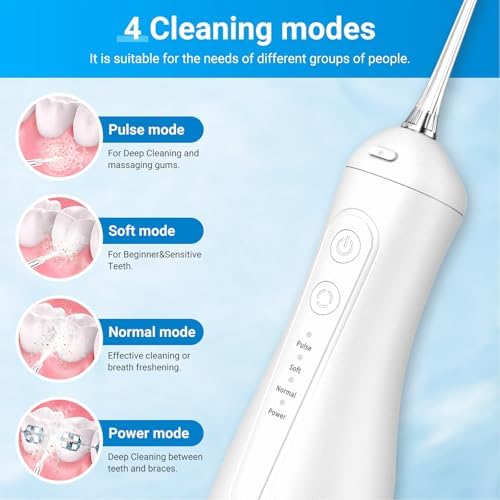 Betterchoi Water Flossers for Teeth, Portable Cordless Water Dental Flosser Teeth Pick – 4 Cleaning Modes, 1800 Pulses, 300ML Tank, IPX7 Waterproof, USB Type-C Charging for Home Travel, White