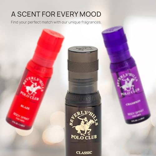 Beverly Hills Polo Club Men's Body Spray Collection Gift Set Featuring Luxury Designer Cologne Scents for Long Lasting Freshness BHPC 3 oz 3 Count (Gold)