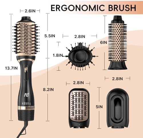 Hair Dryer Brush, Multifunctional Hot Air Brush with Adjustable Heat Settings for Different Hair Types, Negative Ion Technology & Quick Drying