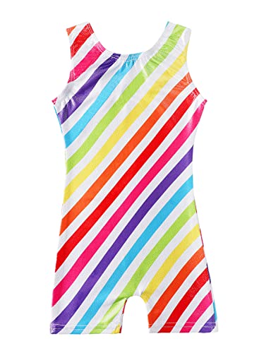 HOZIY Toddler Gymnastics Leotard 5t Size 6 Size 5-6 Biketard Shorts Tumbling Outfits Kids Bodysuits Rainbow Stripe Sparkly Shiny Stripes Rainbow Colorful Multicolored