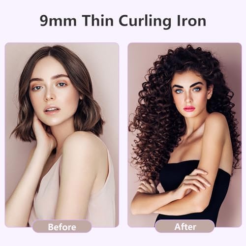 3/8 Inch Small Curling Iron Wand for Short & Long Hair, Ceramic Small Barrel Curling Iron Tiny Curling Wand with Adjustable Temperature, Include Heat Resistant Glove
