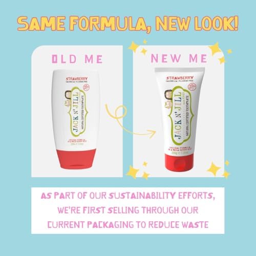 Jack N' Jill Mega Toothpaste 4x More - Natural Toddler Toothpaste for Baby, Kids & Infants 6 Months & Up, Fluoride Free Training Toothpaste for Toddlers 1-3, 40% Xylitol - Strawberry, 7.05 oz (1-Pack)