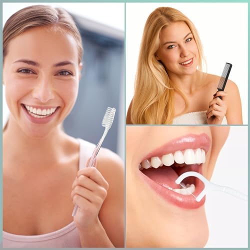 200pcs Disposable Toothbrushes with Toothpaste and Comb Floss Individually Wrapped, 4-in-1 Bulk Toothbrush Kit with 2 Color Toothbrush,10g Toothpaste,7 inch Comb, Floss Pick