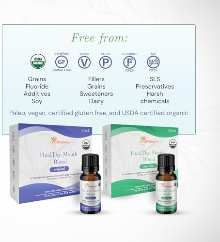 Healthy Mouth Blend Organic Tooth Oil, Fluoride Free Made in The USA Toothpaste & Mouthwash Alternative Tooth, Natural Rinse for Healthy Teeth & Gums for Women, Men and Kids, Pack of 1