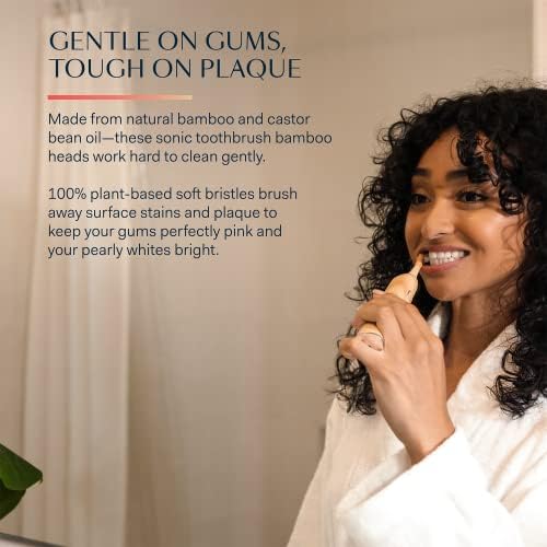 Better & Better Bamboo Sonic Toothbrush Replacement Heads | Replaceable Bamboo Sonic Brush Heads w/Soft, Plant-Based Bristles for High-Polish, Gentle Clean | Whitens Surface Stains & Removes Plaque