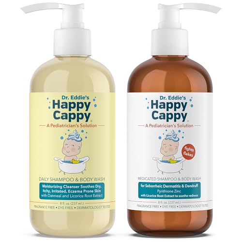 Happy Cappy Daily Medicated Shampoo and Body Wash Bundle - Baby Dandruff Shampoo for Cradle Cap and Seborrheic Dermatitis, Helps Redness, Dermatologist Tested, Fragrance-Free - 2 Pieces