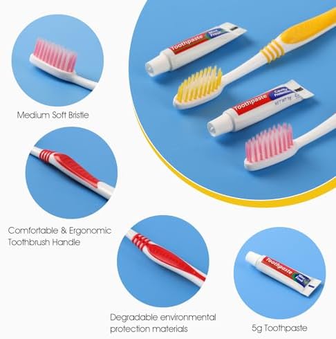 HOMVLE 50 Packs Individually Wrapped Buld Toothbrush and Toothpaste, Disposable Toothbrush with Toothpaste for Travel Ttoothbrush Toiletries, OCC, Airbnb, Dentist, Office/5 Colorful