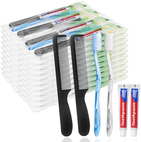 100 Pack Disposable Toothbrushes with Toothpaste and Comb for Homeless Individually Wrapped,10g Travel Toothpaste,7inch Black Hair Comb