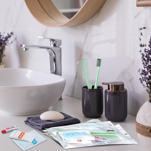 Hushee 48 Sets Personal Hygiene Kit Basic Toiletry Kit Homeless Care Package for Men, Women, Travel, Charity, Business Include Shampoo, Toothbrush, Toothpaste, Comb and Bath(Light Green)