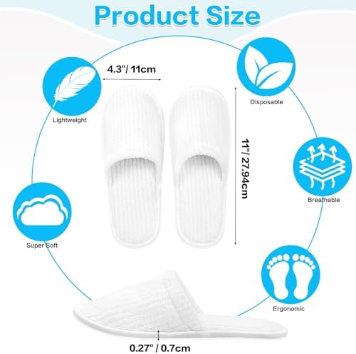 20 Pairs Bulk Disposable Slippers, White Soft Coral Fleece Spa Slippers for Guests, Comfortable Non-slip Closed Toe Slippers for Adults Hotel Travel Party House Bathroom