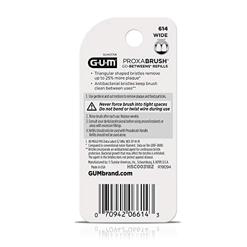 GUM Proxabrush Go-Betweens Refills - Wide - Compatible with GUM Permanent Handle - Reusable Interdental Brushes - Soft Bristled Dental Picks, 8ct(6pk)