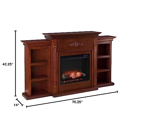 SEI Furniture Tennyson Electric Fireplace with Bookcases, New Mahogany