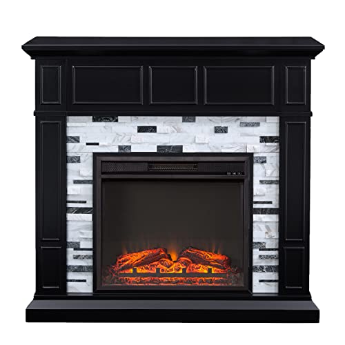 SEI Furniture Drovling Marble Electric Fireplace, Black
