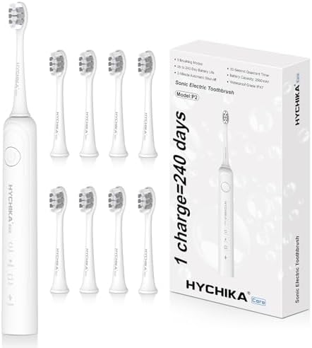 240 Days Battery Life Rechargeable Electric Toothbrush for Adults,with 2500mAH Large Capacity, 8 Pack Replacement Brushheads,3 Classic Modes,2 Min Smart Timer Battery Toothbrush,White