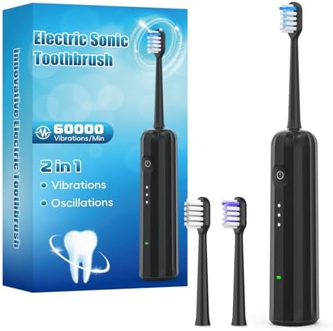 2025 New Sonic Electric Toothbrush for Adults - Vibration 60,000 VPM & 73° Oscillation Rechargeable Electric Toothbrush, 50+ Days Battery Life, 3 Modes, 2-Minute Timer, 3 Brush Heads, Black