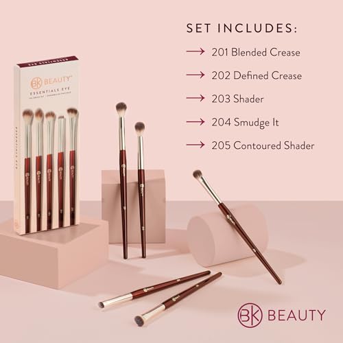 BK BEAUTY - Essentials Brush Set (5PC) - Professional Makeup Brushes for Blending, Smudging, & Defining | Premium Eyeshadow Set for Flawless Eye Looks