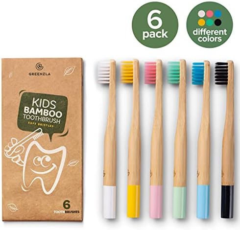 Greenzla Kids Bamboo Toothbrushes (6 Pack) | BPA Free Soft Bristles Toothbrushes | Eco-Friendly, Natural Bamboo Toothbrush Set | Biodegradable & Compostable Charcoal Wooden Toothbrushes