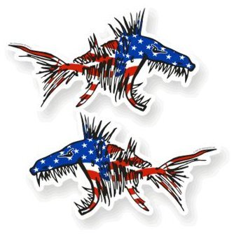 2 pcs Fish Stickers Reflective, USA Flag Fishing Kayak Decals Fish Bones Skeleton Stickers for Kayak Canoe Fishing Boat Wall Car Bumper