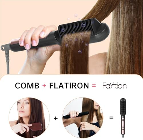 Hair Straightener Brush with 9 Temps - Negative Ionic Straightening Brush for Hare Care, Ceramic Straightener Comb with Anti-Scald Design, 30s Fast Heating & Auto-Off, Dual Voltage
